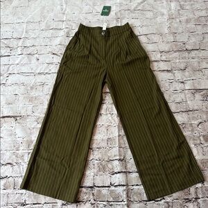 New! Halara Green Pinstripe Wide-Leg Pants Size Small